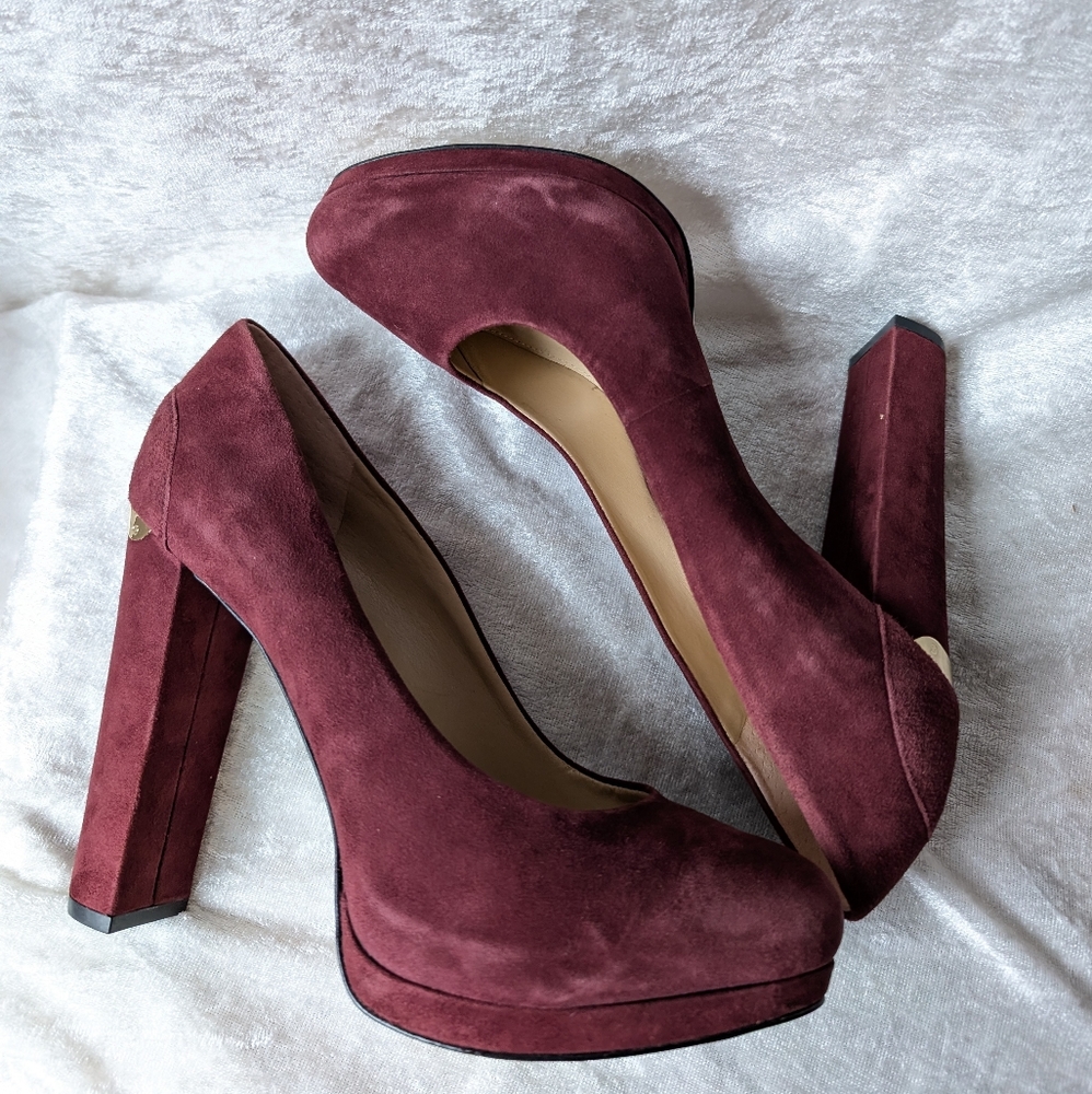 Michael Kors Haven Platform Pumps Marron Berry Red Suede 10 Burgundy
